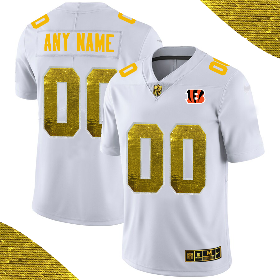 Men's Cincinnati Bengals ACTIVE PLAYER White Custom Gold Fashion Edition Limited Stitched Jersey